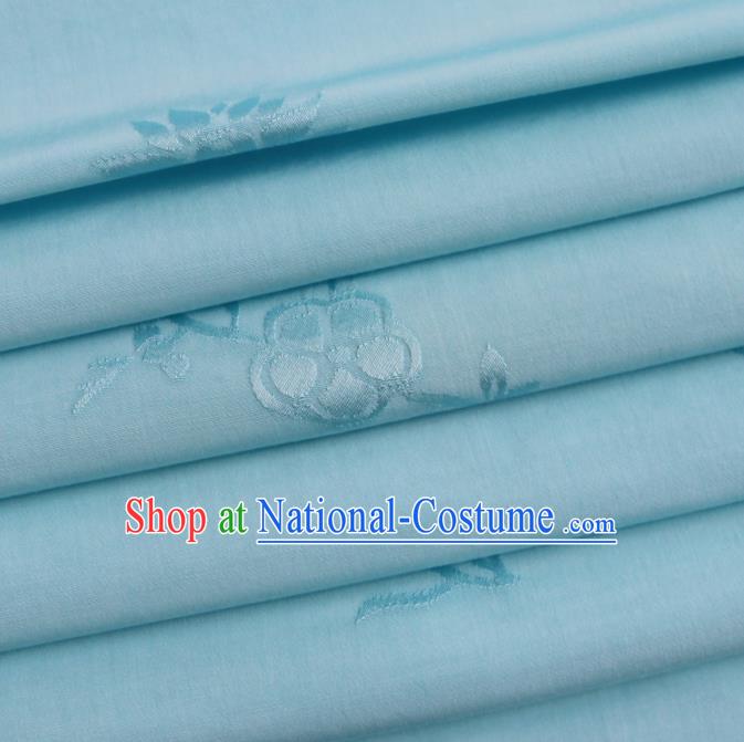 Chinese Traditional Classical Plum Blossom Pattern Blue Cotton Fabric Imitation Silk Fabric Hanfu Dress Material