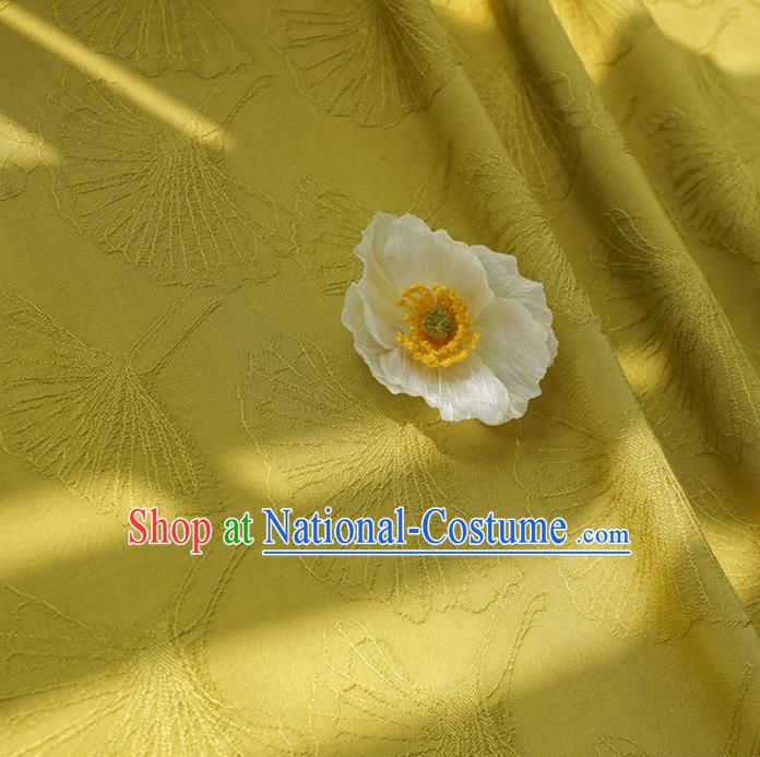 Chinese Traditional Classical Ginkgo Leaf Pattern Ginger Cotton Fabric Imitation Silk Fabric Hanfu Dress Material