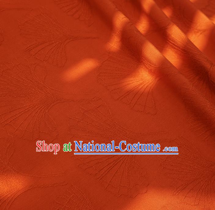 Chinese Traditional Classical Ginkgo Leaf Pattern Orange Cotton Fabric Imitation Silk Fabric Hanfu Dress Material