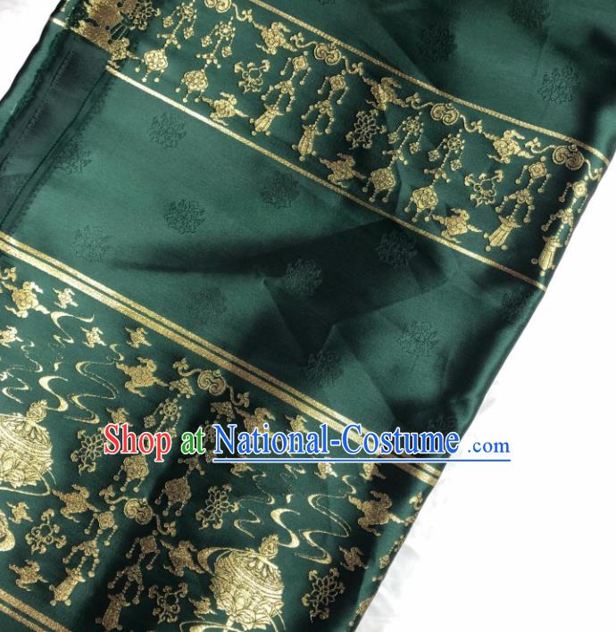 Chinese Traditional Censer Pattern Deep Green Brocade Hanfu Fabric Silk Fabric Hanfu Dress Material