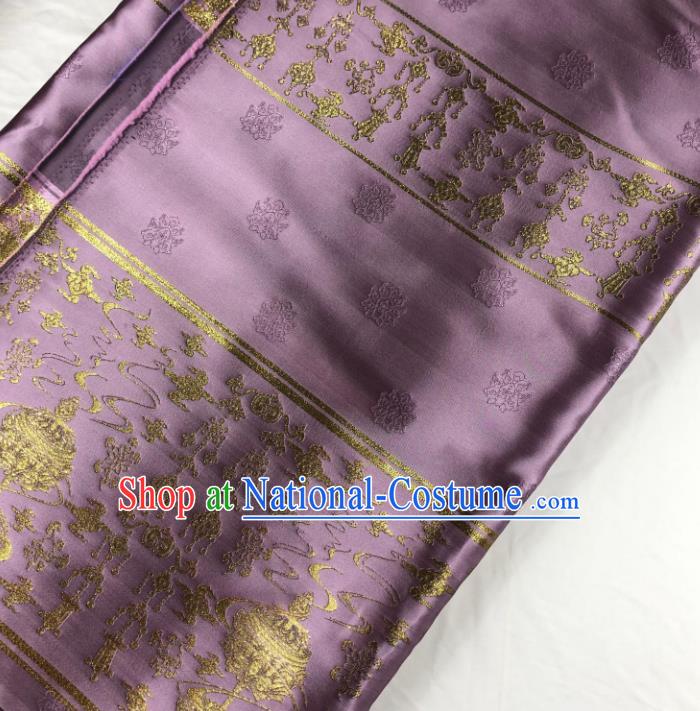 Chinese Traditional Censer Pattern Lilac Brocade Hanfu Fabric Silk Fabric Hanfu Dress Material