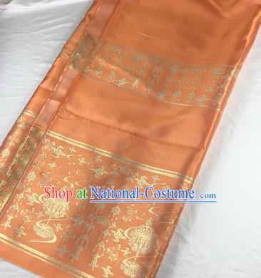 Chinese Traditional Censer Pattern Orange Brocade Hanfu Fabric Silk Fabric Hanfu Dress Material