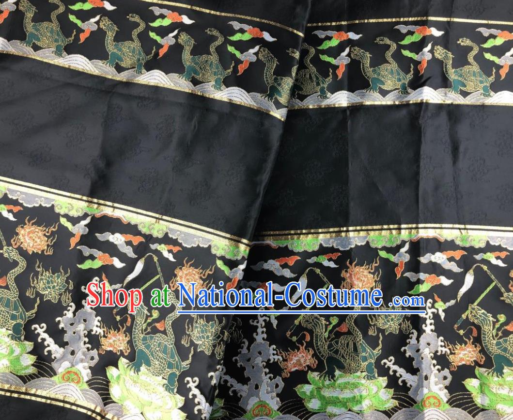 Chinese Traditional Tortoise Pattern Black Brocade Hanfu Fabric Silk Fabric Hanfu Dress Material