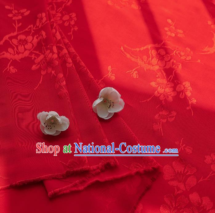 Chinese Traditional Classical Plum Blossom Pattern Red Cotton Fabric Imitation Silk Fabric Hanfu Dress Material