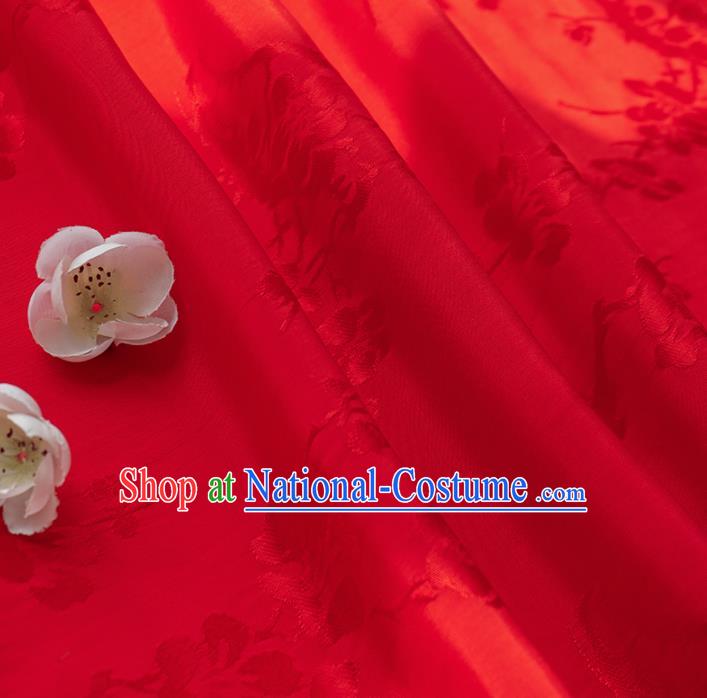 Chinese Traditional Classical Plum Blossom Pattern Red Cotton Fabric Imitation Silk Fabric Hanfu Dress Material