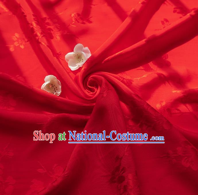 Chinese Traditional Classical Plum Blossom Pattern Red Cotton Fabric Imitation Silk Fabric Hanfu Dress Material