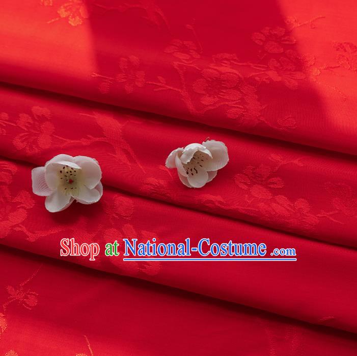 Chinese Traditional Classical Plum Blossom Pattern Red Cotton Fabric Imitation Silk Fabric Hanfu Dress Material