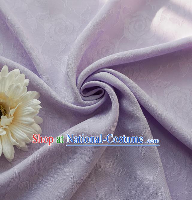 Chinese Traditional Classical Jacquard Roses Pattern Lilac Cotton Fabric Imitation Silk Fabric Hanfu Dress Material