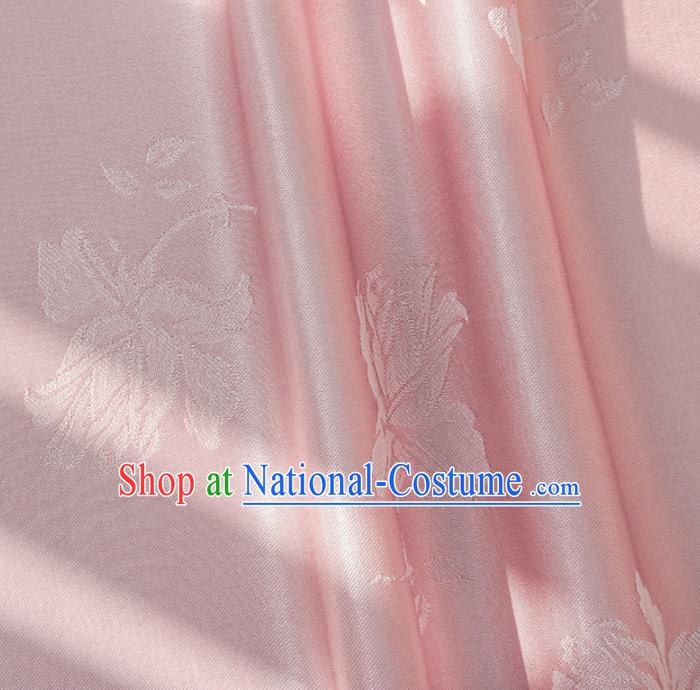 Chinese Traditional Classical Jacquard Tulip Pattern Pink Cotton Fabric Imitation Silk Fabric Hanfu Dress Material