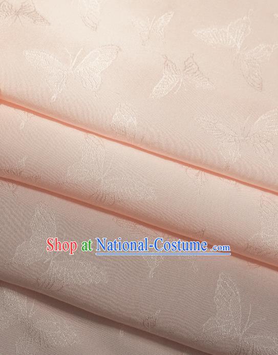 Chinese Traditional Classical Jacquard Butterfly Pattern Light Pink Cotton Fabric Imitation Silk Fabric Hanfu Dress Material