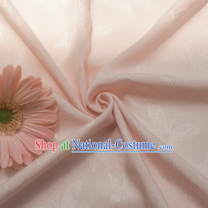 Chinese Traditional Classical Jacquard Butterfly Pattern Light Pink Cotton Fabric Imitation Silk Fabric Hanfu Dress Material