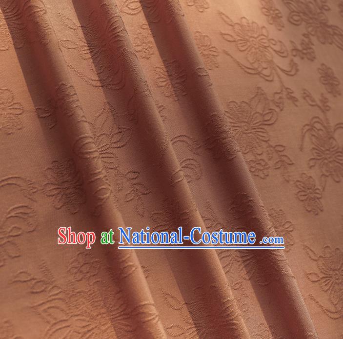 Chinese Traditional Classical Flowers Pattern Brown Cotton Fabric Imitation Silk Fabric Hanfu Dress Material