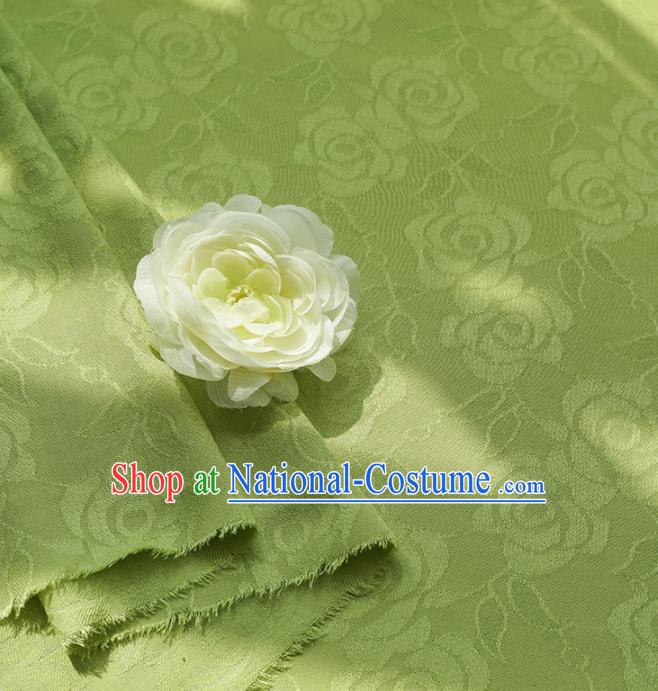 Chinese Traditional Classical Roses Pattern Green Cotton Fabric Imitation Silk Fabric Hanfu Dress Material