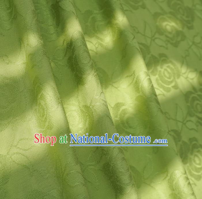 Chinese Traditional Classical Roses Pattern Green Cotton Fabric Imitation Silk Fabric Hanfu Dress Material