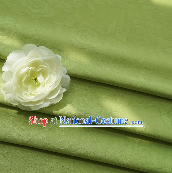 Chinese Traditional Classical Roses Pattern Green Cotton Fabric Imitation Silk Fabric Hanfu Dress Material