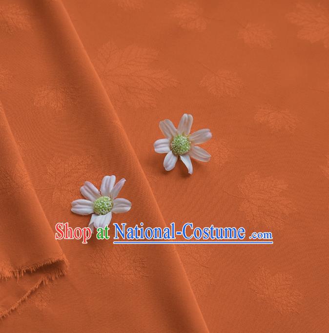 Chinese Traditional Classical Maple Leaf Pattern Orange Cotton Fabric Imitation Silk Fabric Hanfu Dress Material