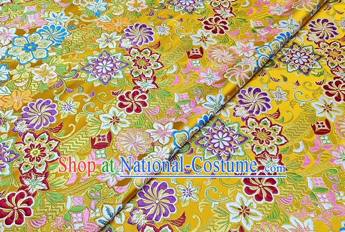 Japanese Traditional Pattern Kimono Yellow Brocade Fabric Tapestry Satin Fabric Nishijin Material