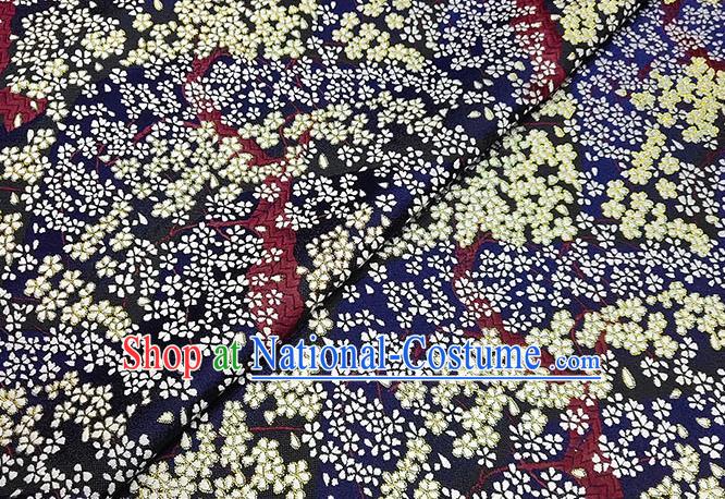 Japanese Traditional Sakura Pattern Kimono Navy Brocade Fabric Tapestry Satin Fabric Nishijin Material