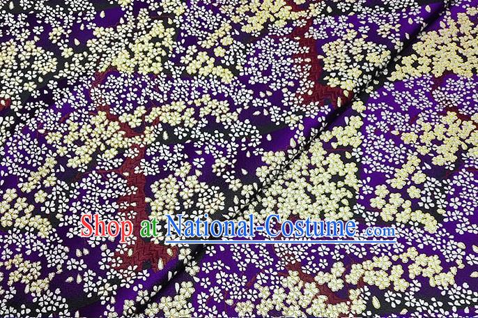 Japanese Traditional Sakura Pattern Kimono Purple Brocade Fabric Tapestry Satin Fabric Nishijin Material