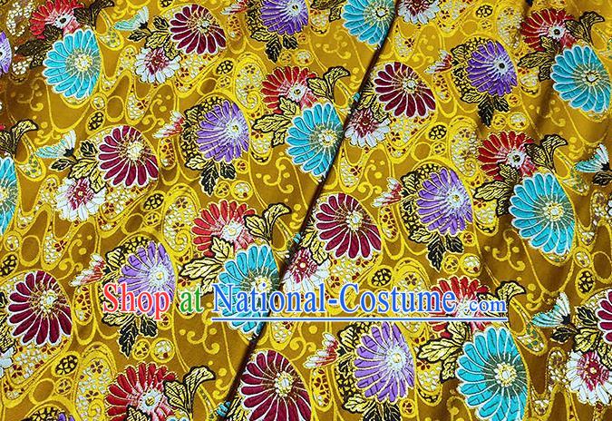 Japanese Traditional Sunflowers Pattern Kimono Golden Brocade Fabric Tapestry Satin Fabric Nishijin Material