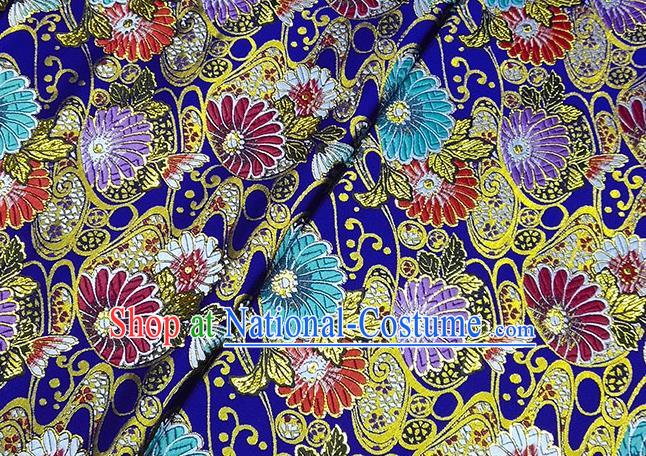 Japanese Traditional Sunflowers Pattern Kimono Royalblue Brocade Fabric Tapestry Satin Fabric Nishijin Material