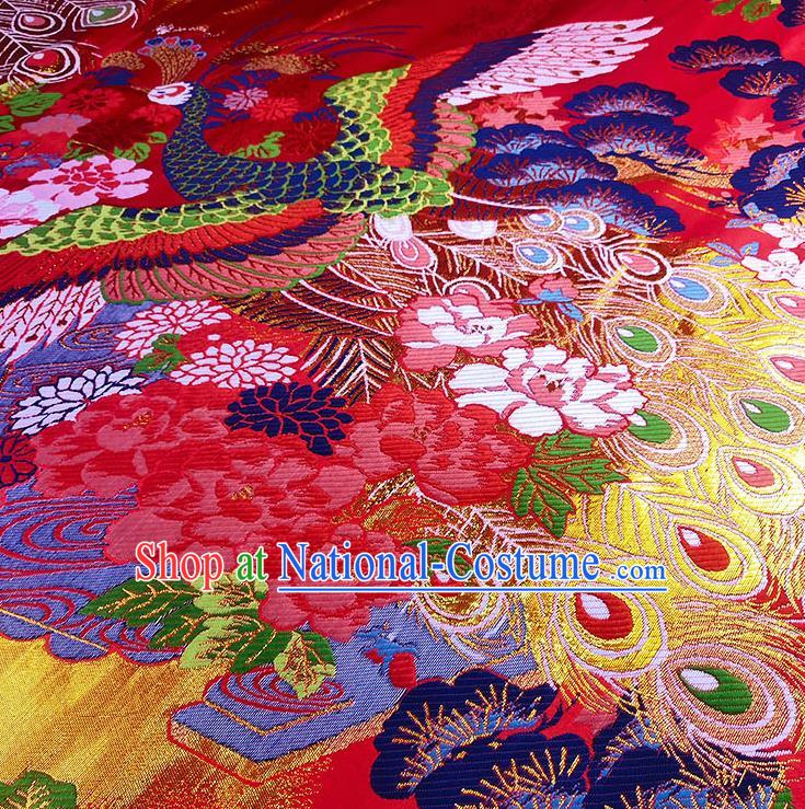 Chinese Traditional Classical Phoenix Pattern Red Brocade Fabric Silk Satin Fabric Hanfu Dress Material