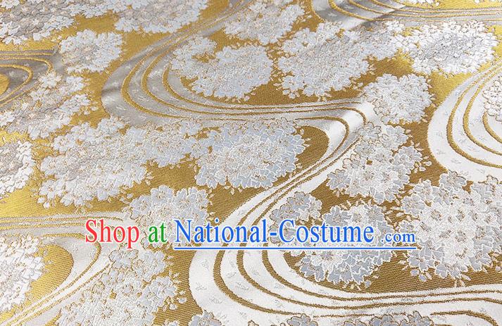 Japanese Traditional Hydrangea Pattern Kimono Golden Brocade Fabric Tapestry Satin Fabric Nishijin Material