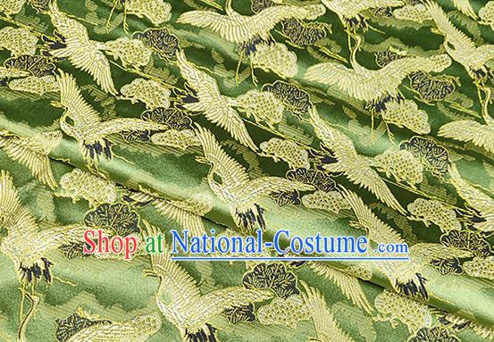 Chinese Traditional Classical Cranes Pattern Light Green Brocade Fabric Silk Satin Fabric Tang Suit Material