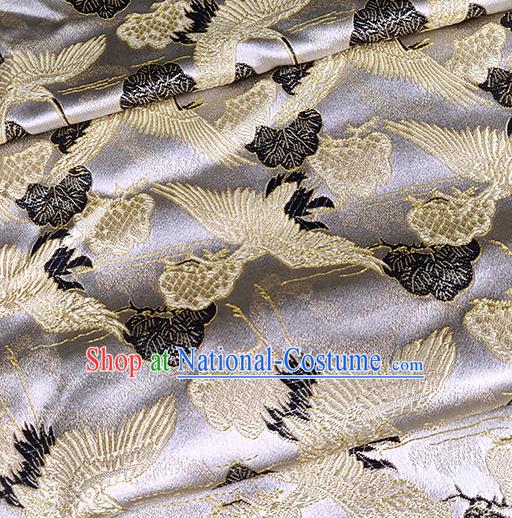 Chinese Traditional Classical Cranes Pattern Argent Brocade Fabric Silk Satin Fabric Tang Suit Material