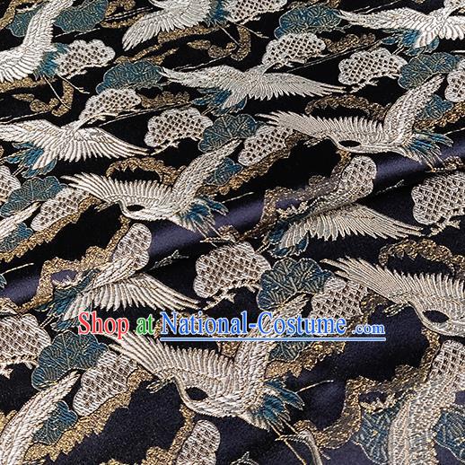 Chinese Traditional Classical Cranes Pattern Black Brocade Fabric Silk Satin Fabric Tang Suit Material