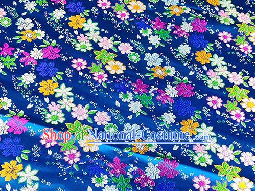 Japanese Traditional Primrose Pattern Kimono Blue Brocade Fabric Tapestry Satin Fabric Nishijin Material