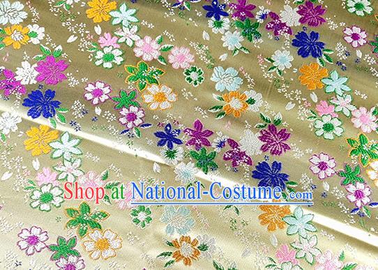 Japanese Traditional Primrose Pattern Kimono Light Yellow Brocade Fabric Tapestry Satin Fabric Nishijin Material