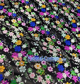 Japanese Traditional Primrose Pattern Kimono Black Brocade Fabric Tapestry Satin Fabric Nishijin Material