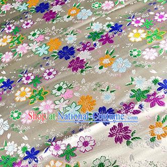 Japanese Traditional Primrose Pattern Kimono White Brocade Fabric Tapestry Satin Fabric Nishijin Material