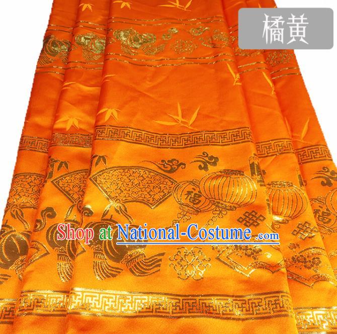 Chinese Traditional Palace Lantern Pattern Orange Brocade Fabric Silk Satin Fabric Hanfu Material