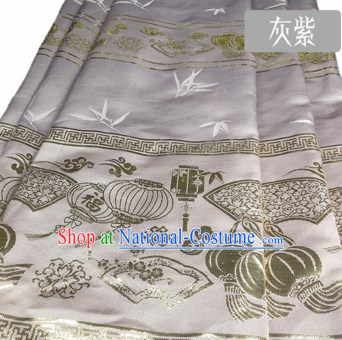 Chinese Traditional Palace Lantern Pattern Grey Brocade Fabric Silk Satin Fabric Hanfu Material