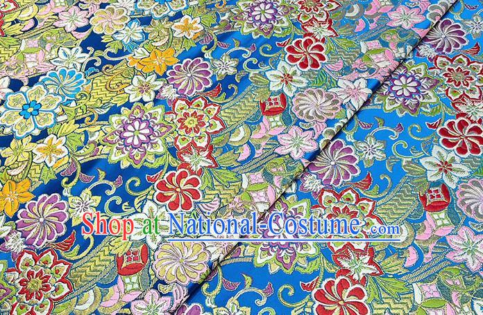 Japanese Traditional Pattern Kimono Blue Brocade Fabric Tapestry Satin Fabric Nishijin Material