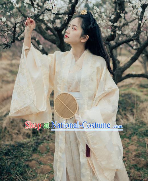 Chinese Ancient Jin Dynasty Court Princess Embroidered Dress Traditional Patrician Lady Costume for Women