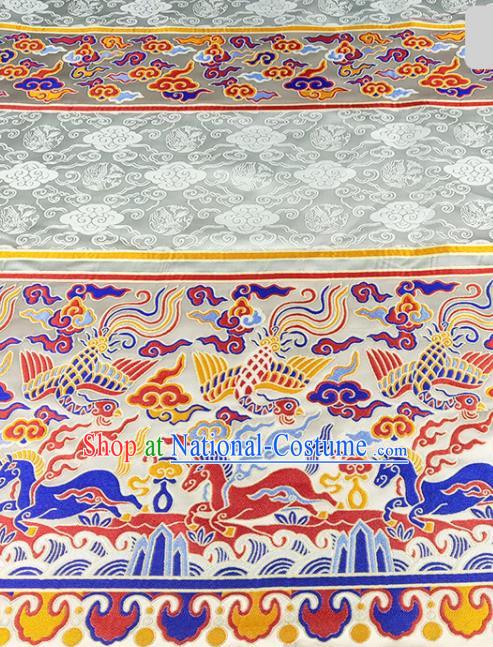 Chinese Traditional Phoenix Horse Pattern White Brocade Fabric Silk Satin Fabric Hanfu Material