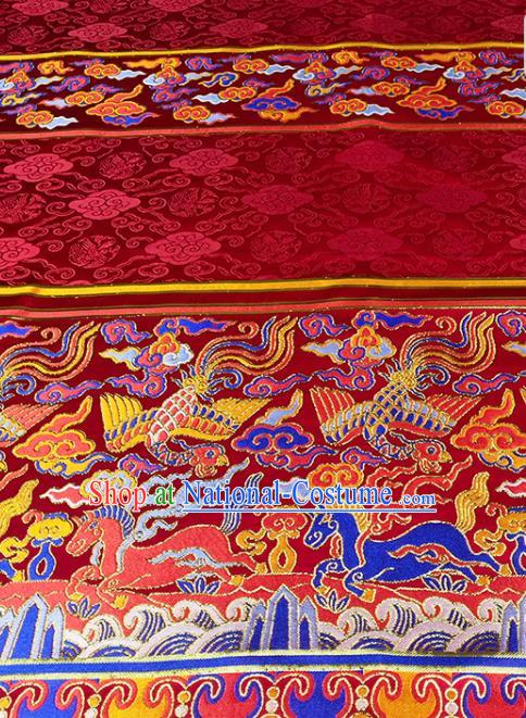 Chinese Traditional Phoenix Horse Pattern Red Brocade Fabric Silk Satin Fabric Hanfu Material