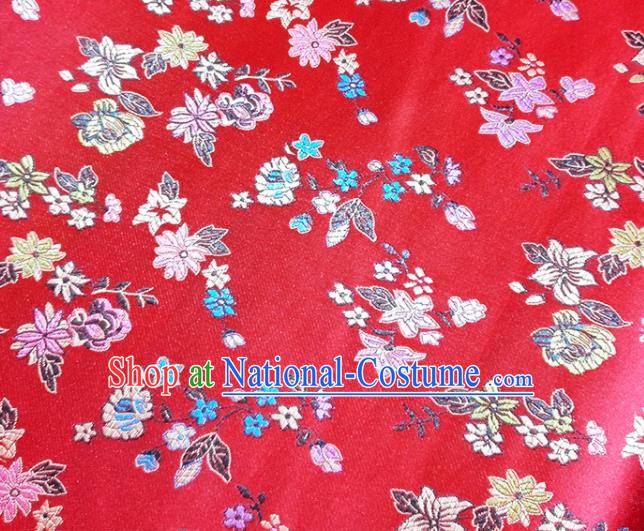 Chinese Traditional Flowers Pattern Red Brocade Fabric Silk Satin Fabric Hanfu Material