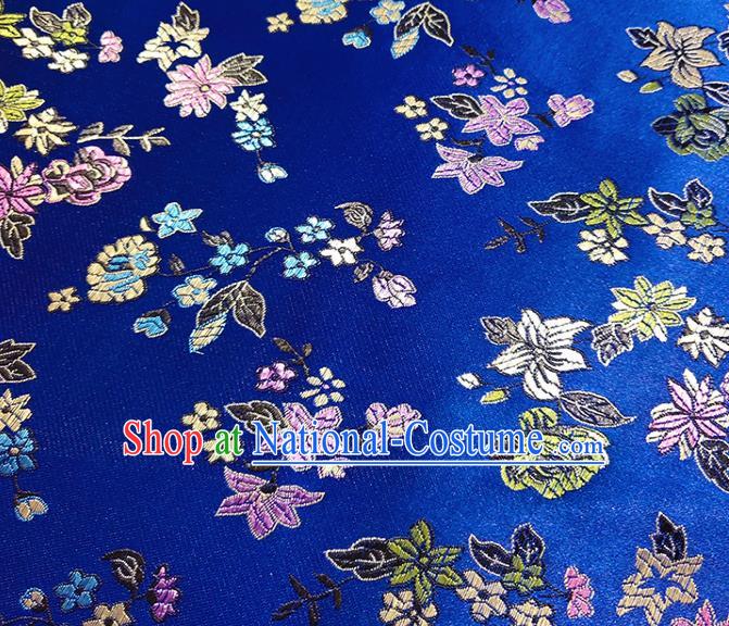 Chinese Traditional Flowers Pattern Royalblue Brocade Fabric Silk Satin Fabric Hanfu Material