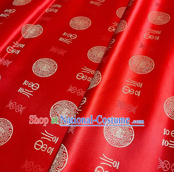 Chinese Traditional Fu Character Pattern Red Brocade Fabric Silk Satin Fabric Hanfu Material