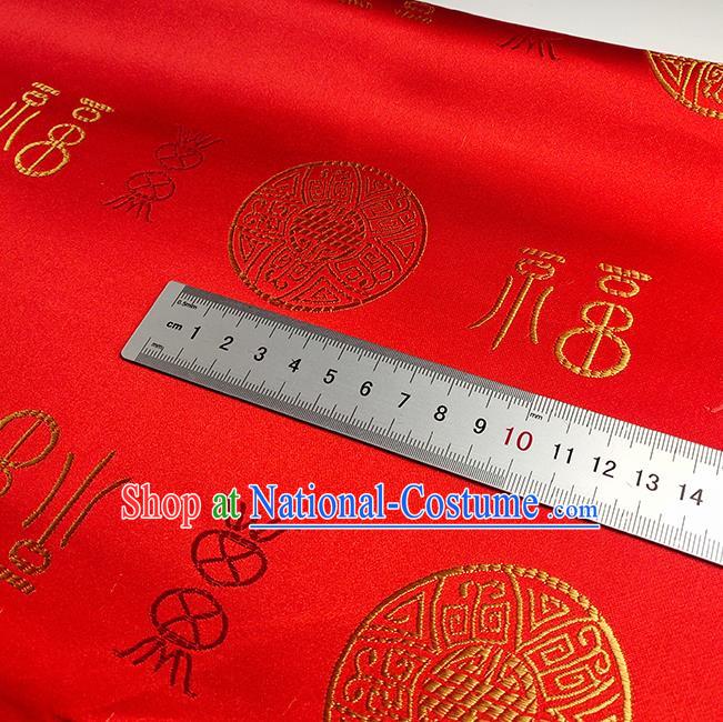 Chinese Traditional Fu Character Pattern Red Brocade Fabric Silk Satin Fabric Hanfu Material