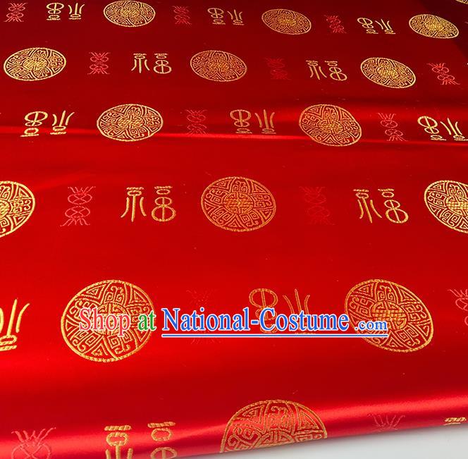 Chinese Traditional Fu Character Pattern Red Brocade Fabric Silk Satin Fabric Hanfu Material