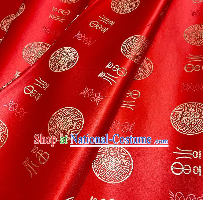 Chinese Traditional Fu Character Pattern Red Brocade Fabric Silk Satin Fabric Hanfu Material