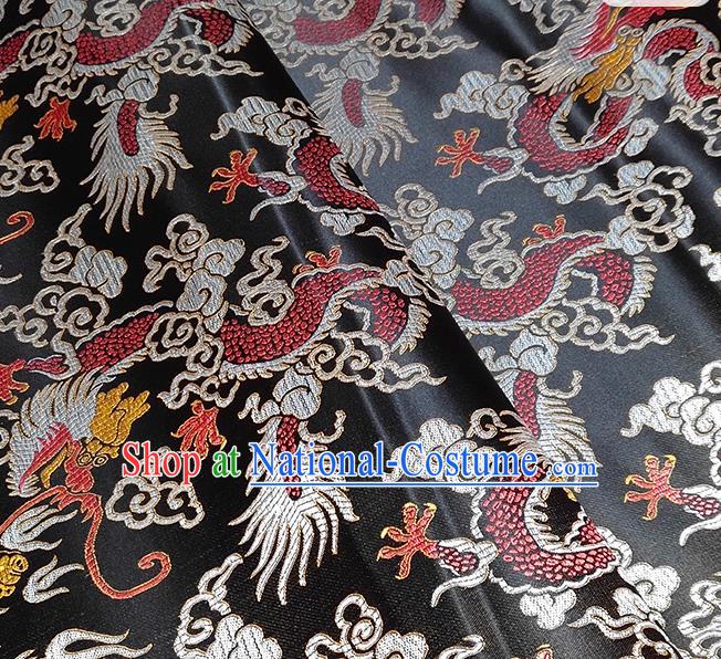 Chinese Traditional Dragons Pattern Black Brocade Fabric Silk Satin Fabric Hanfu Material