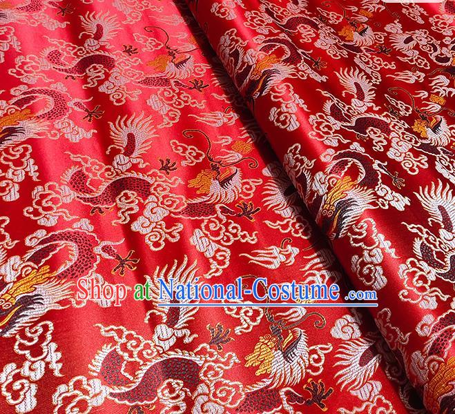 Chinese Traditional Dragons Pattern Red Brocade Fabric Silk Satin Fabric Hanfu Material