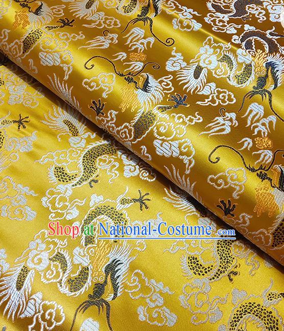 Chinese Traditional Dragons Pattern Golden Brocade Fabric Silk Satin Fabric Hanfu Material