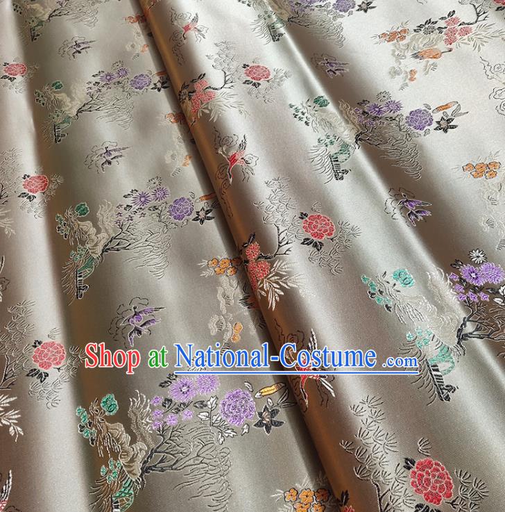 Chinese Traditional Pine Crane Pattern Incanus Brocade Fabric Silk Satin Fabric Hanfu Material